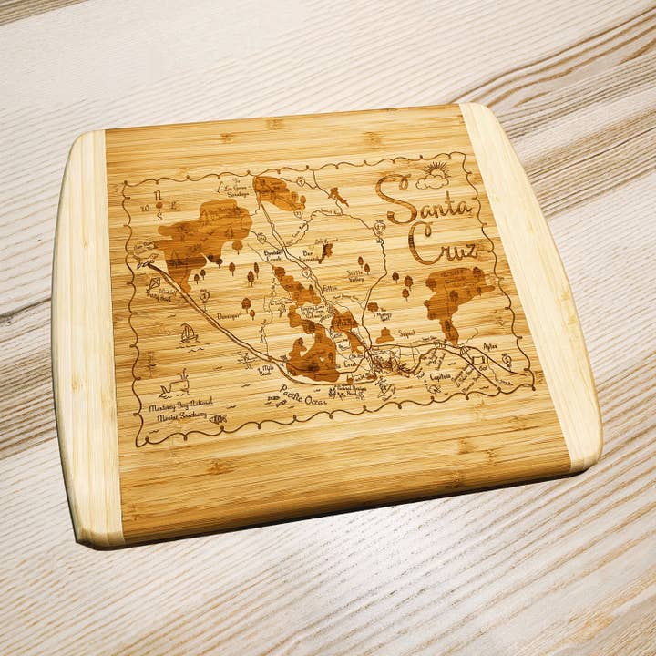 Gooseberry Designs - Wholesale Cutting Board - Santa Cruz CA Map Bamboo Board (Small)