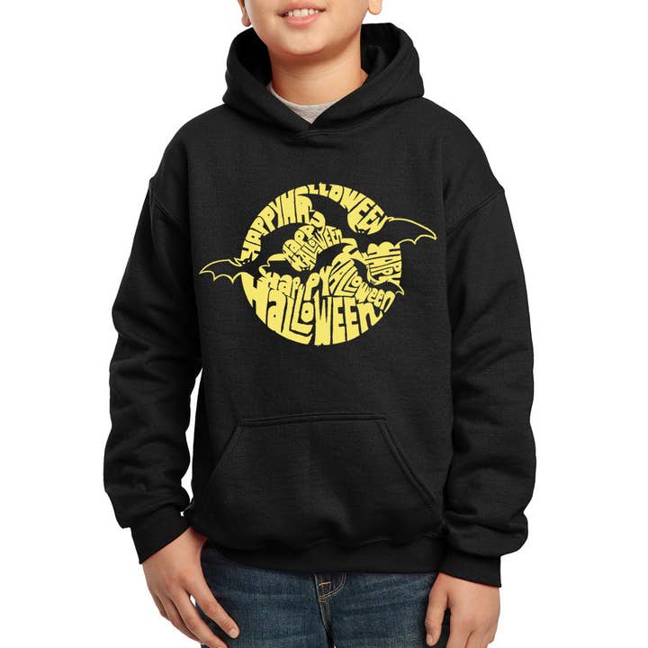 Boy's Word Art Hooded Sweatshirt - Halloween Bats for wholesale by LA Pop Art