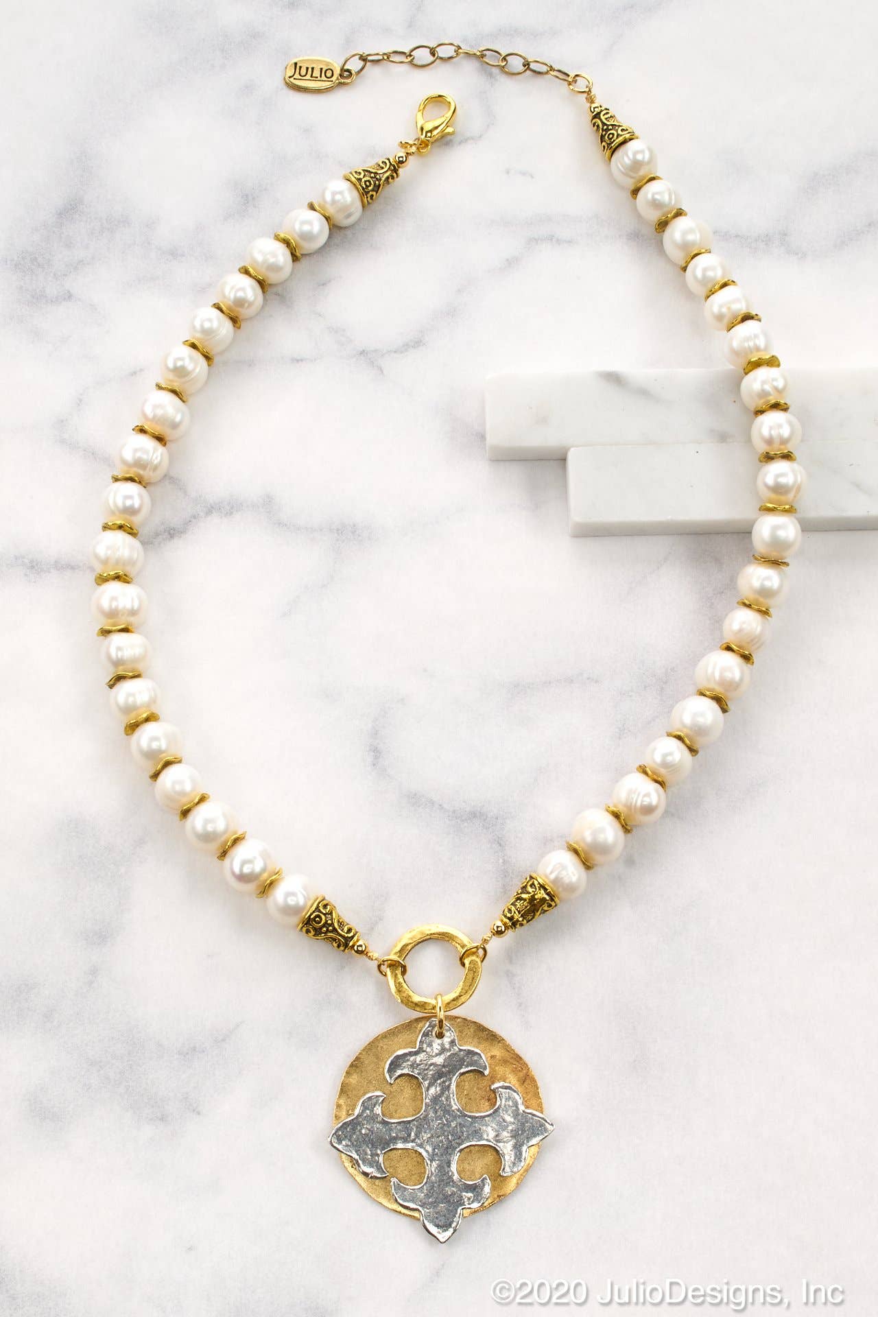 Julio Designs - Wholesale Pendant/Charm Necklace - Ginsburg Gemstone with Maltese Cross Pendant3