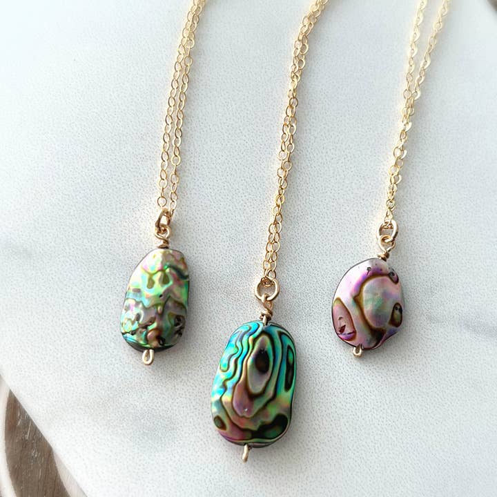 Abalone Necklace, 14k Gold Filled Abalone Pendant for wholesale by Blue Soul Designs