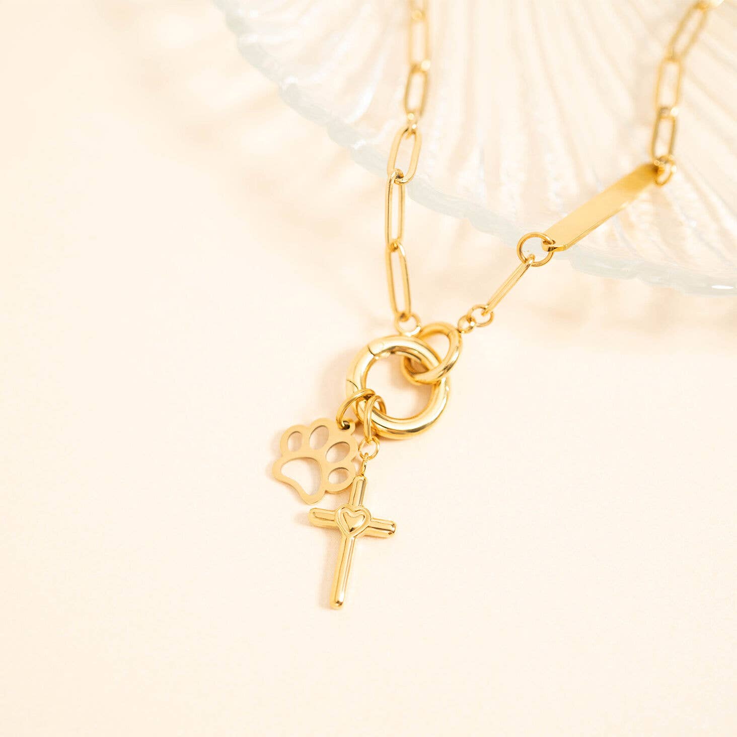 WJW - Wholesale Individual Charm/Pendant - 18K Gold PVD Stainless Steel Heart in Cross Charm8