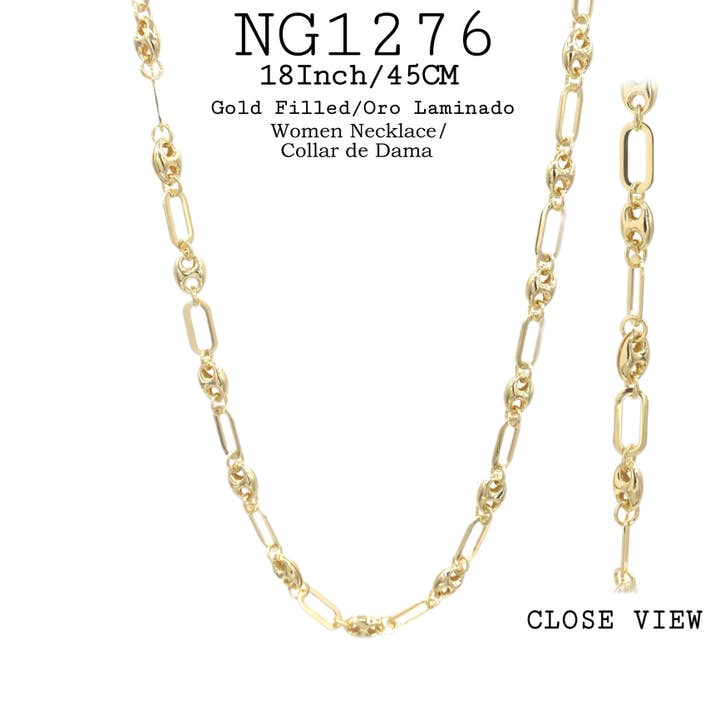 Puff Mariner Chain Necklace in 18K Gold-Filled 18Inch/45cm for wholesale by Nisso & Co. NYC Jewelry Wholesale