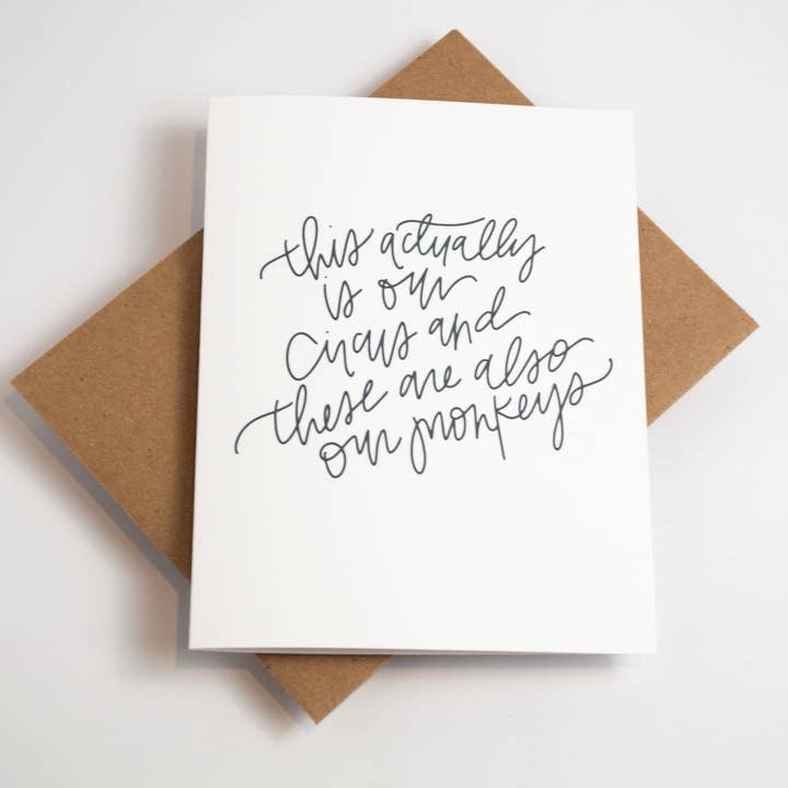 Circus & Monkeys - Black and White Card for wholesale by The Woven Pen