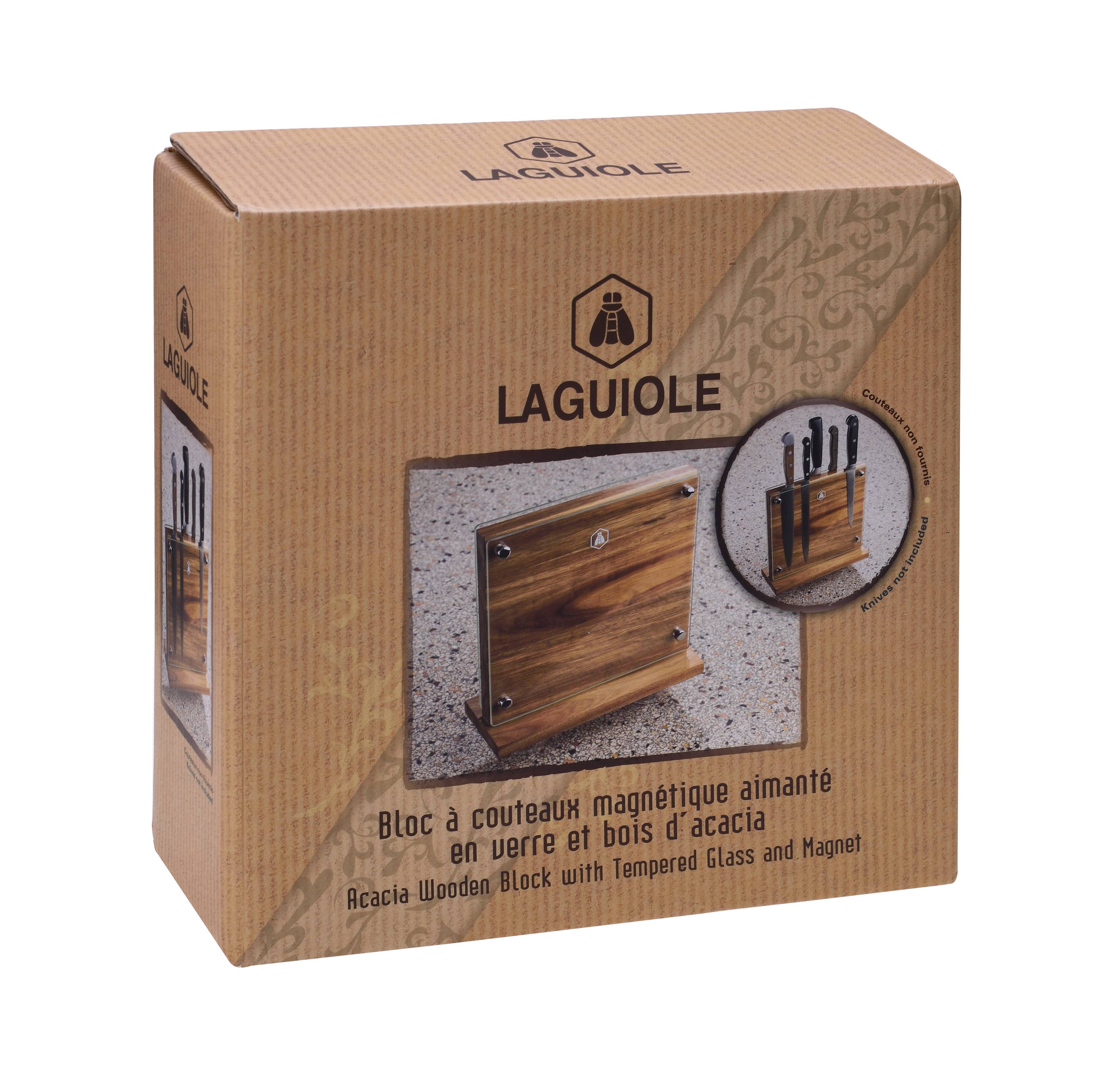 Laguiole – Großhandel Messeraufbewahrung – Messerblock aus Akazienholz mit magnetischer Halterung und Gehärtetem Glas8