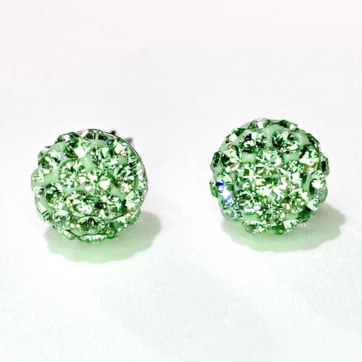 CB4011 l HD Crystal Ball Stud Earrings - Peridot Green for wholesale by Sparkle Life