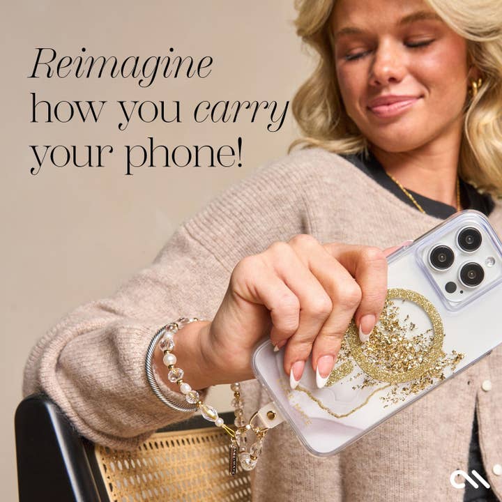 Crystal Pearl Gold Phone Charm for wholesale on Faire