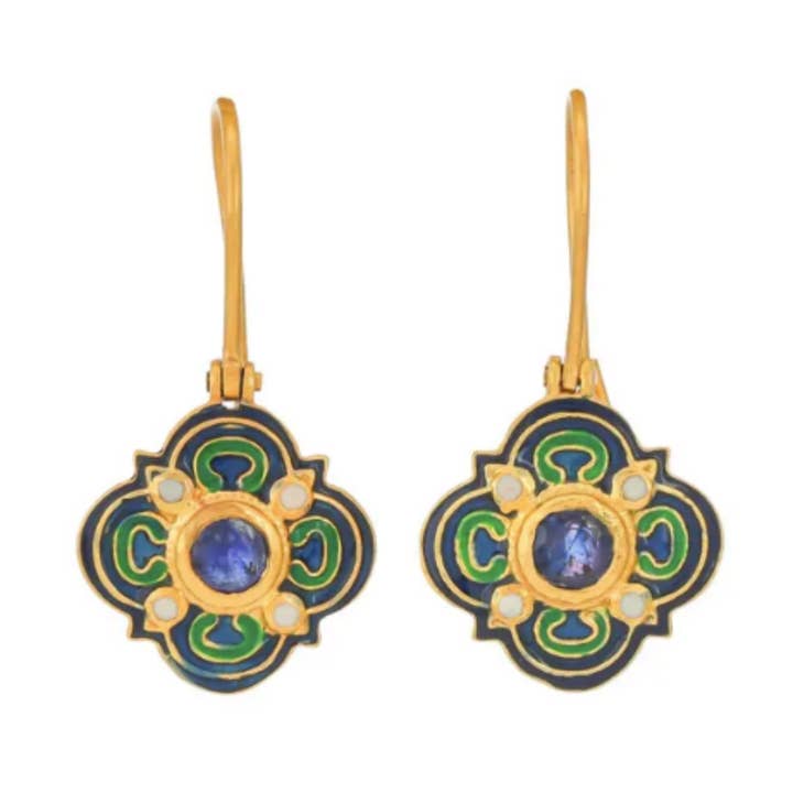 Sapphire Pearl Gold Plated Enamel Earring,Handmade Essential for wholesale by Misteerious Seed