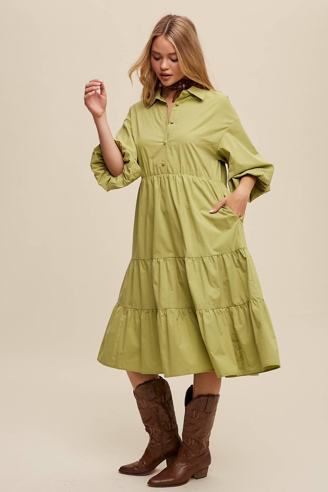 Listicle - Wholesale Dress - Women's - Tiered Poplin Shirt Dress16