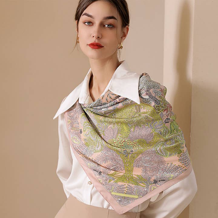 ACCITY - Wholesale Scarf - Women's - Vintage French Print Scarf – 90cm Silk Feel Square_CWASC017211