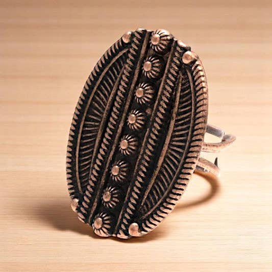 Andrea Bijoux - Wholesale Cocktail/Statement Ring - DOTTED LINE ETCHED DETAIL CUFF RING