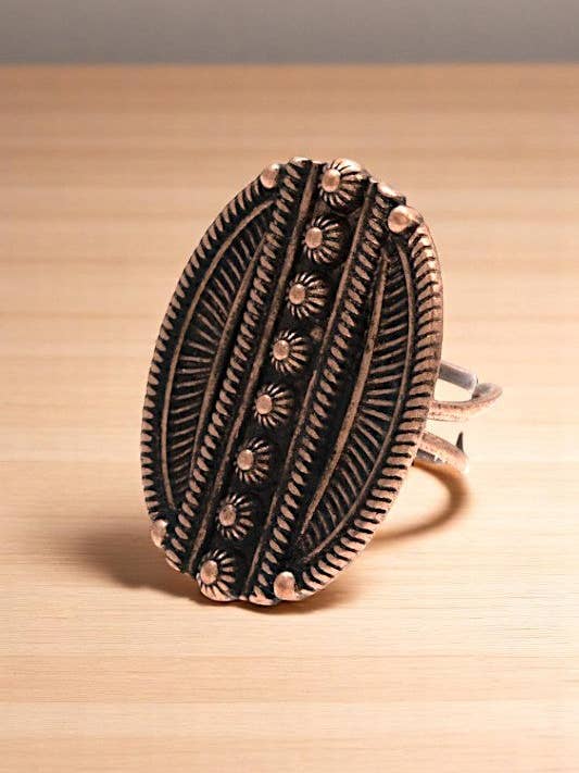 DOTTED LINE ETCHED DETAIL CUFF RING for wholesale by Andrea Bijoux