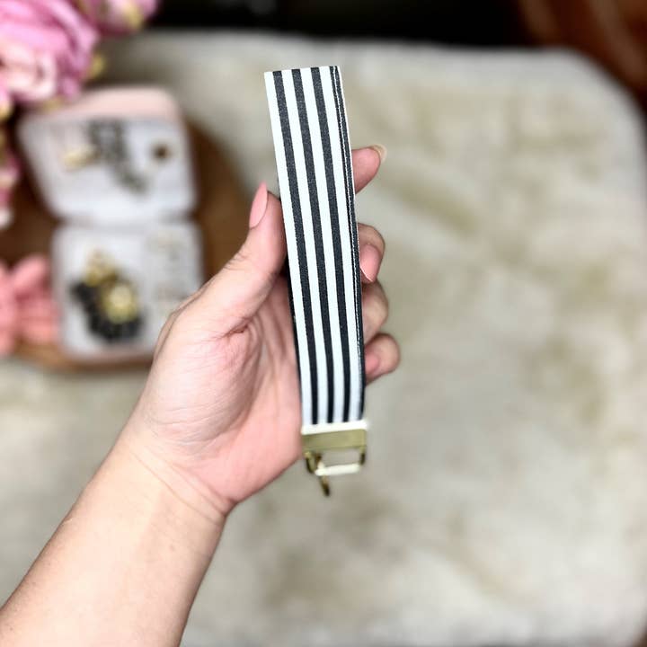 WRISTLET LANYARD - BLACK & WHITE STRIPES for wholesale by Denudare Shop