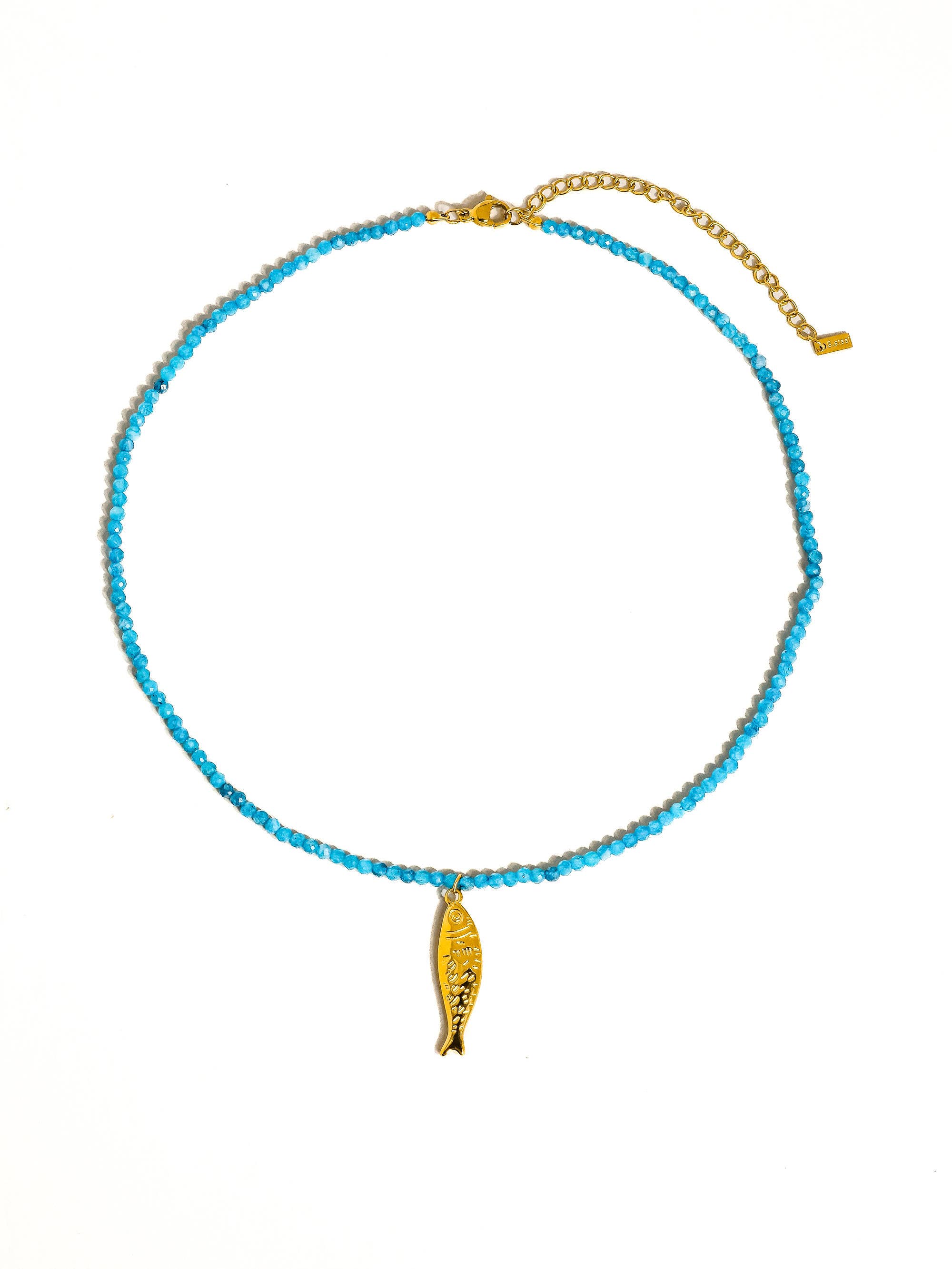 Blue Sasha 18K Gold Non-Tarnish Fish Beaded Necklace for wholesale on Faire1