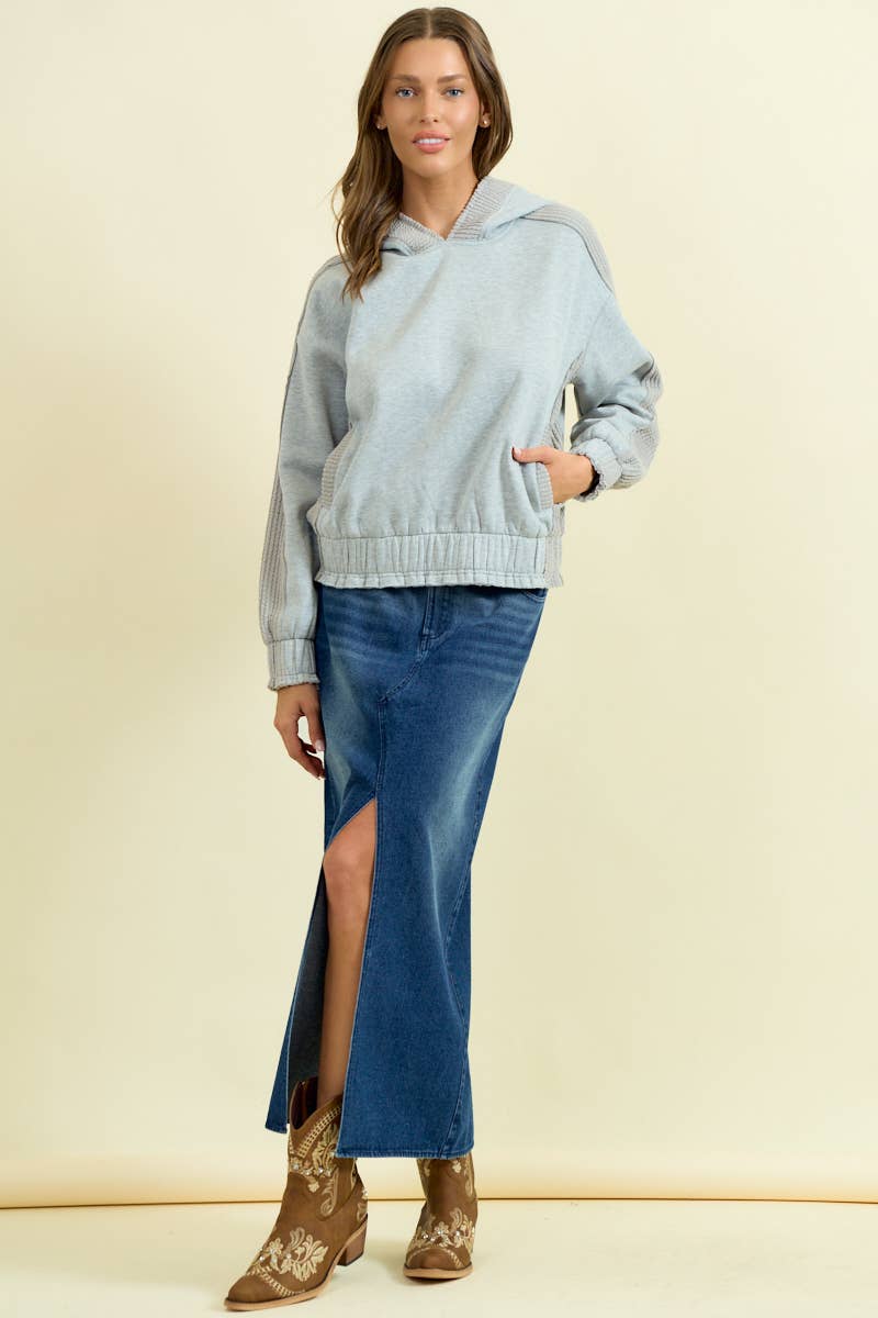 Doe and Rae - Wholesale Sweatshirt - Women's - BRUSHED TERRY MIX MEDIA BLOCK SWEATSHIRT - 45366T14