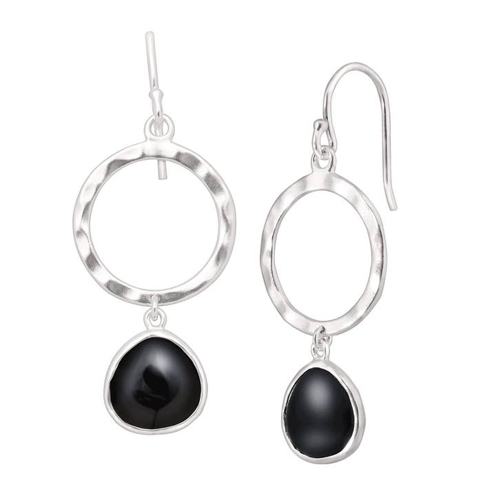 Boucle d'oreille Silpada Dark Halo Drop, agate noire naturelle et argent pour la vente par Silpada