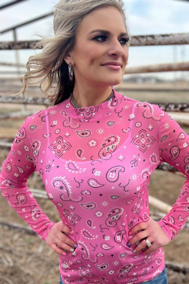 Sterling Kreek - Wholesale Blouse - Women's - Bandana Babe Mesh Top Pink8