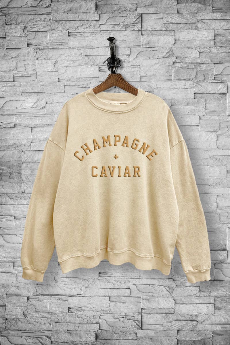 VINTAGE POINT USA – Engroshandel Grafisk Sweatshirt - Dame – "CHAMPAGNE & CAVIAR" GRAFISK MINERALVASKET SWEATSHIRT7