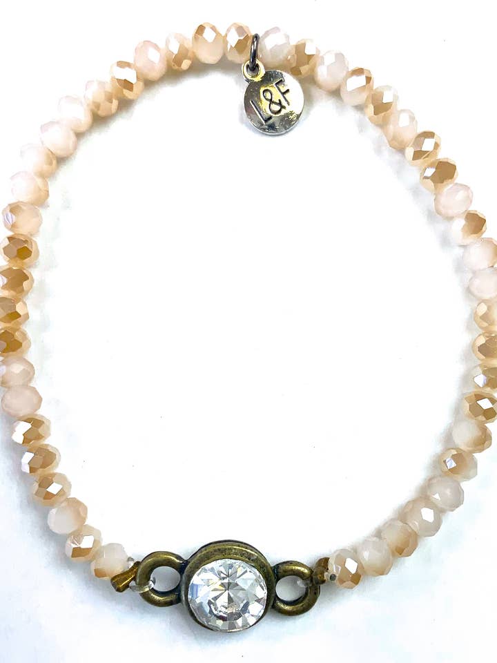 B024I BR-Faceted Glass Stretch & Crystal/Ivory for wholesale by Lost & Found Trading