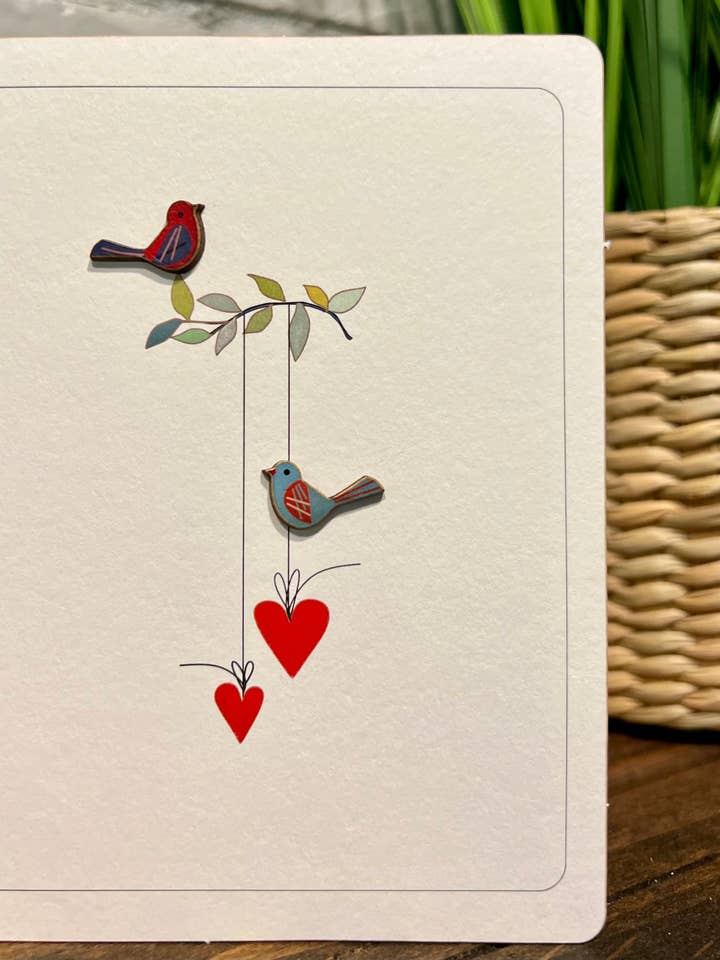 Inkwood laser cut two birds with hearts greeting card for wholesale by Shadywood Designs