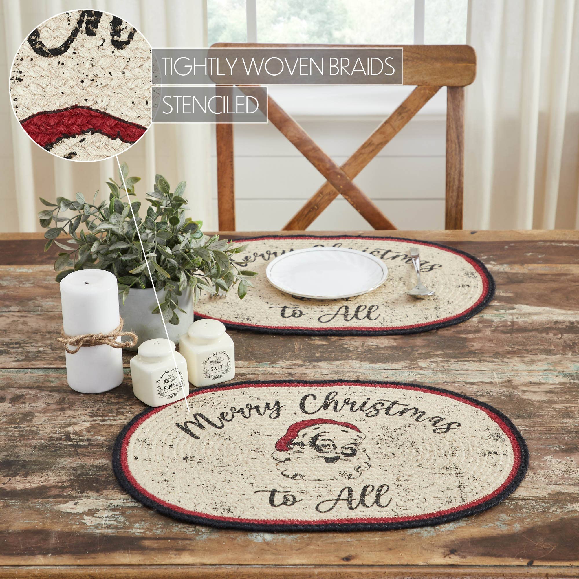 VHC Brands - Wholesale Placemat - Jolly Ole Santa Jute Oval Placemat 13x194