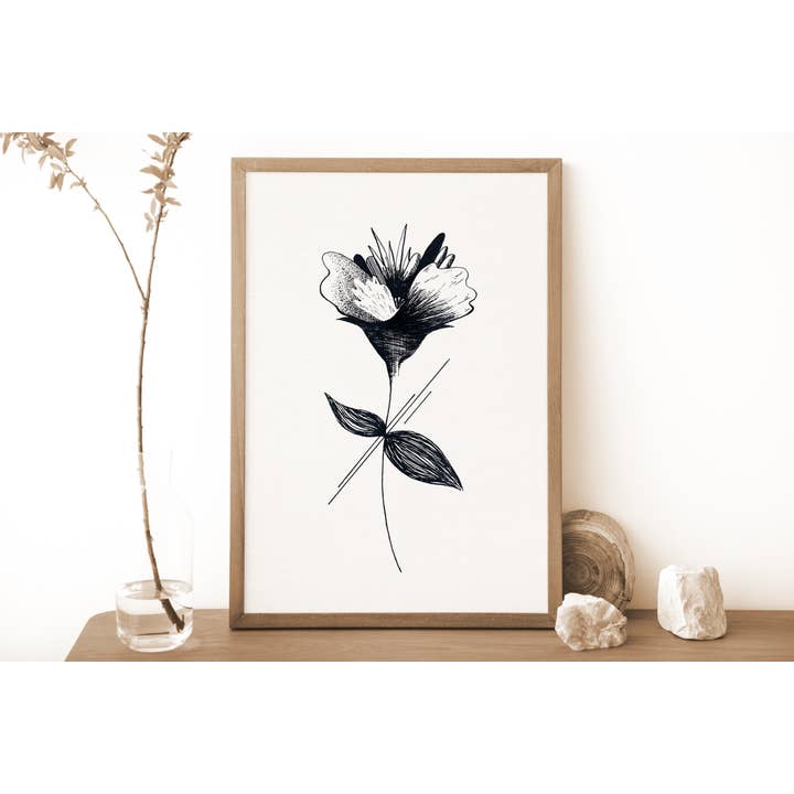 Abstract Flower Print in Black and white, Flower Wall Decor for wholesale by The Flow Design