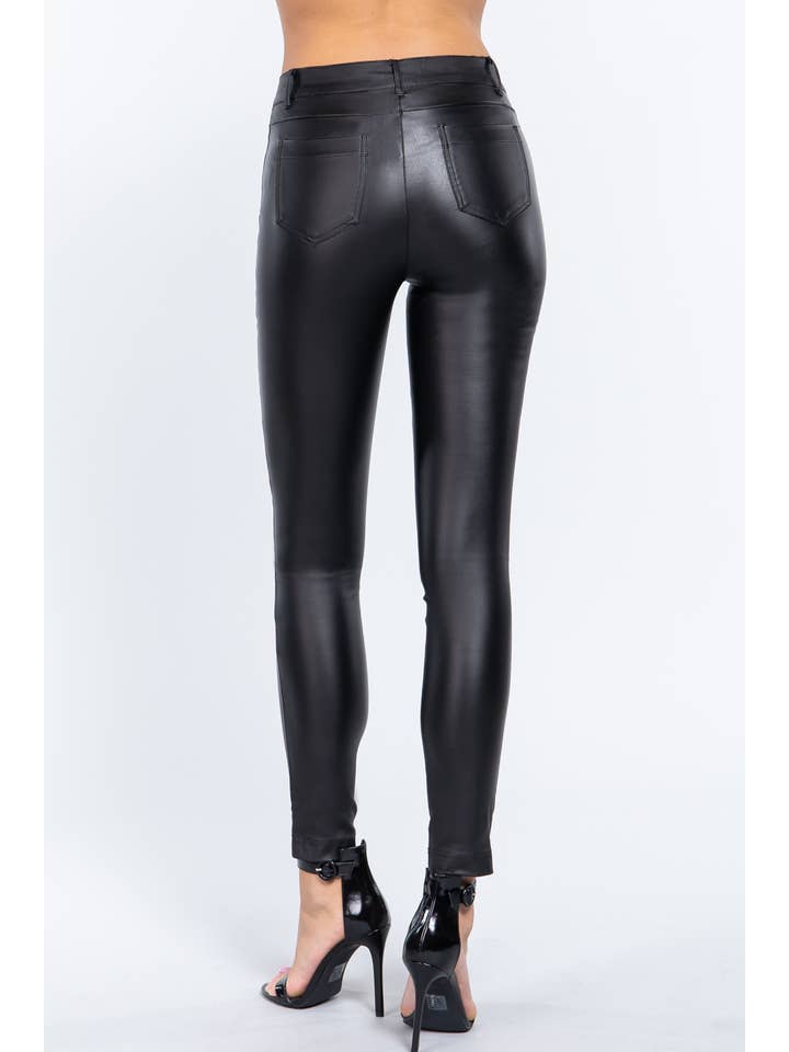 Active Basic | Active USA - Wholesale Pants - Women's - Pu Faux Leather Coated Long Pants 5