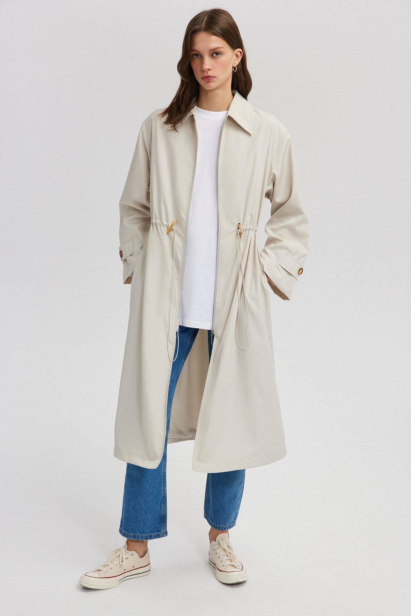 Stone BUTTON DETAILED GATHERED WAIST WINDBREAKER for wholesale on Faire2