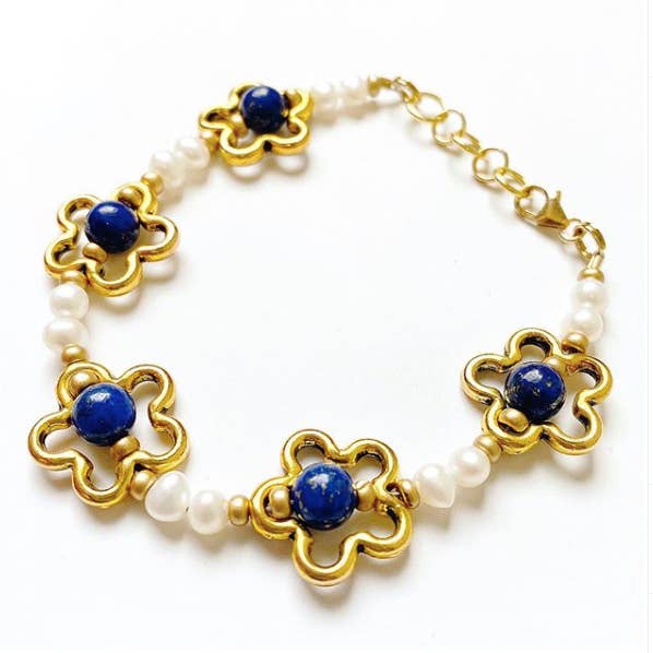 Pearl Flower Boho Bracelet- Pearl Jewelry- Crystal Bracelet for wholesale by Etymology Jewelry