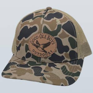100% Cotton Retro Duck Camo/Rope Mesh Leather Patch Snapback Hat
