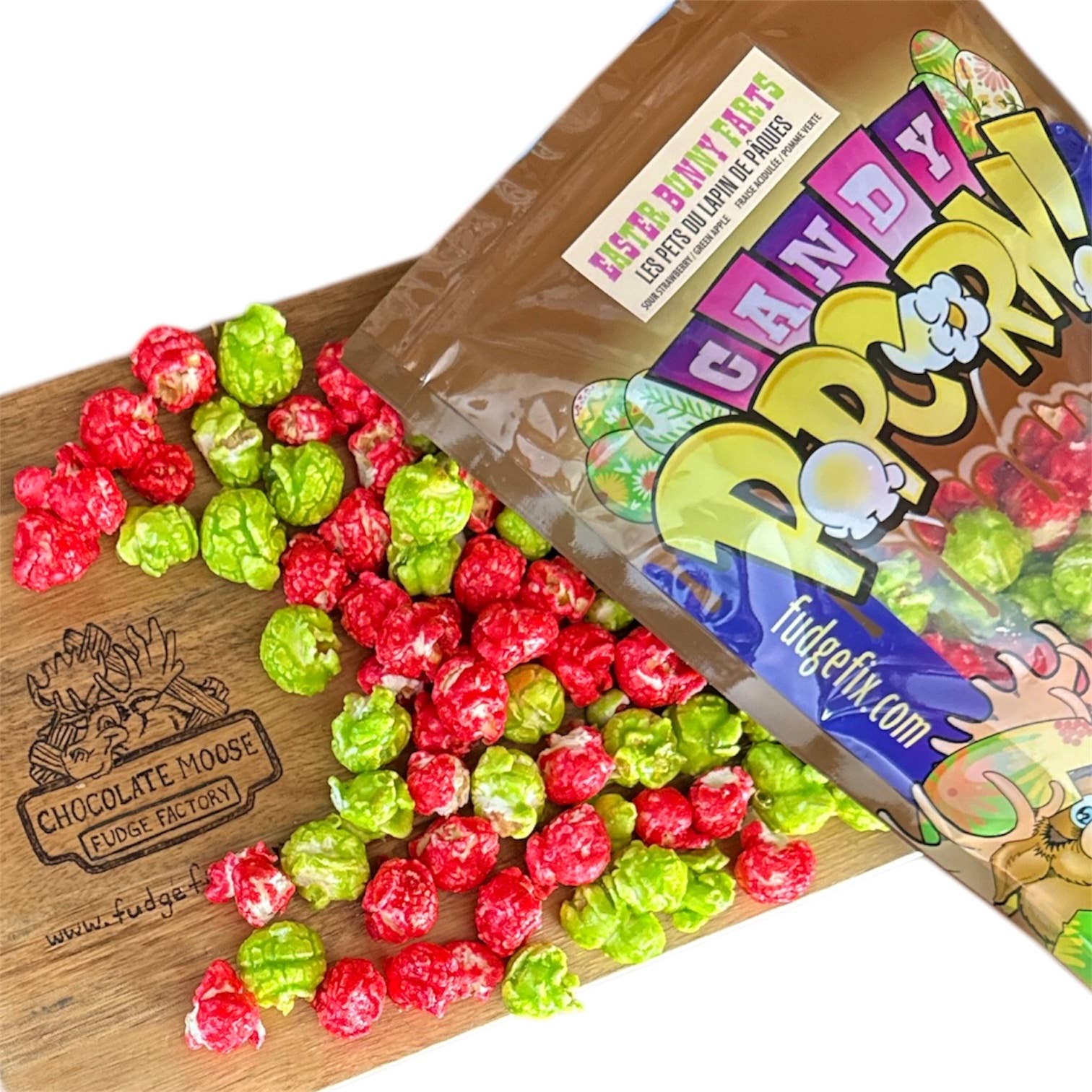 Chocolate Moose Fudge Factory - Vente Pop-corn - NOUVEAU POPCORN SUCRÉ AUX PETS DU LAPIN DE PÂQUES - Nouveau Packaging2