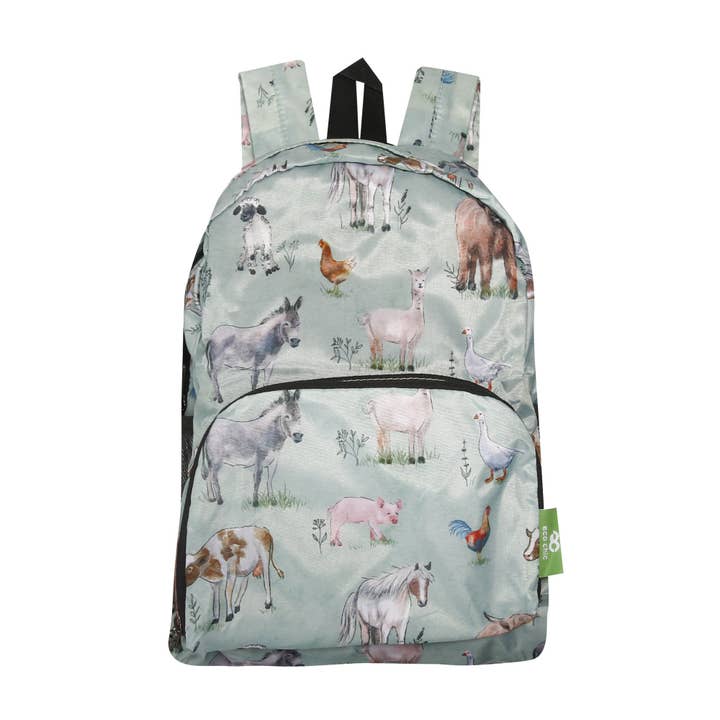 G117SG - Mochila Mini Dobrável Leve Eco Chic Animais de Campo Sálvia (Pack de 2) por atacado de Eco Chic