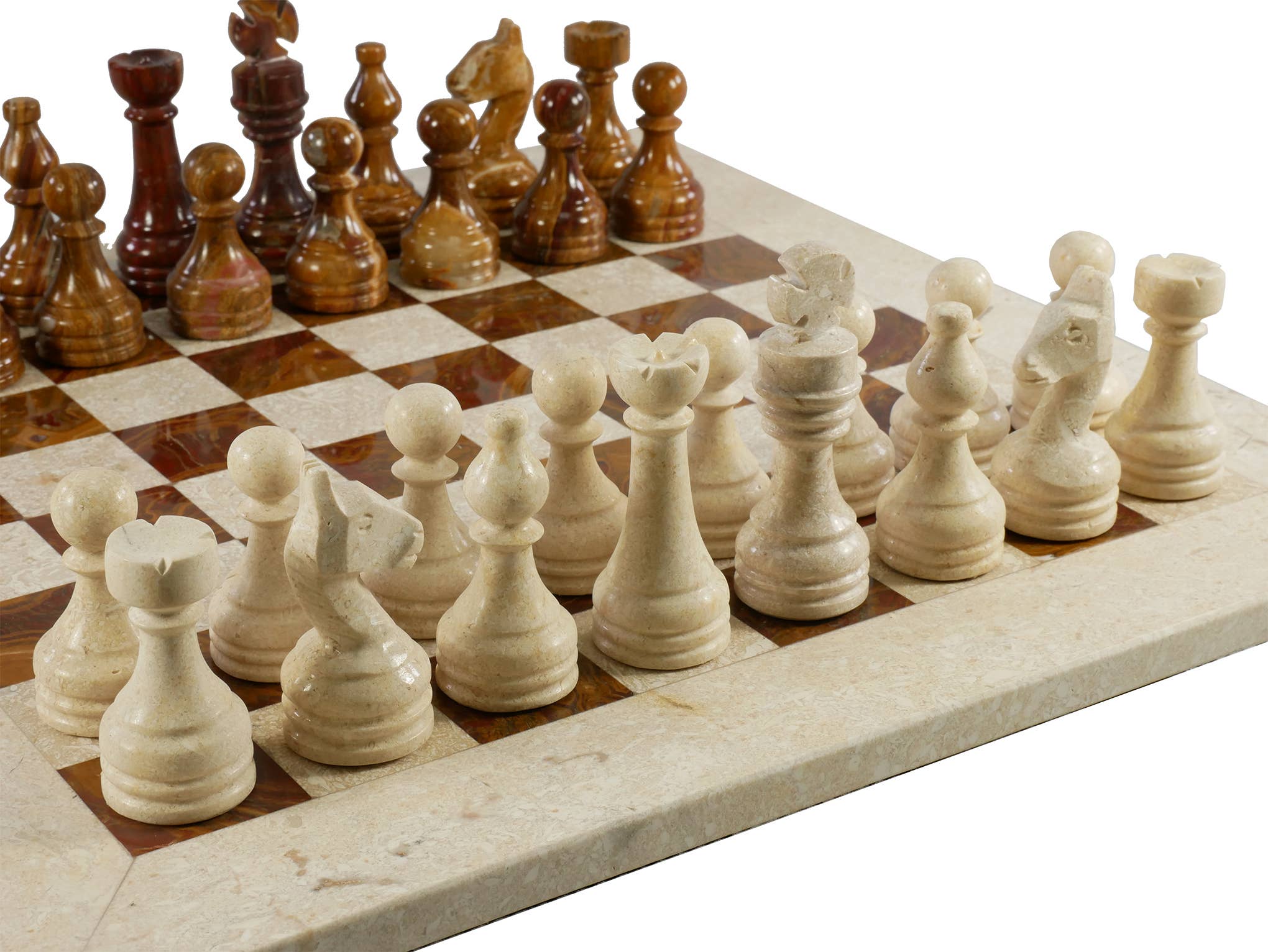 WorldWise Imports - Wholesale Bordspel - Botticino en Rode Onyxbord Schaakset in Synthetische Lederen Doos2