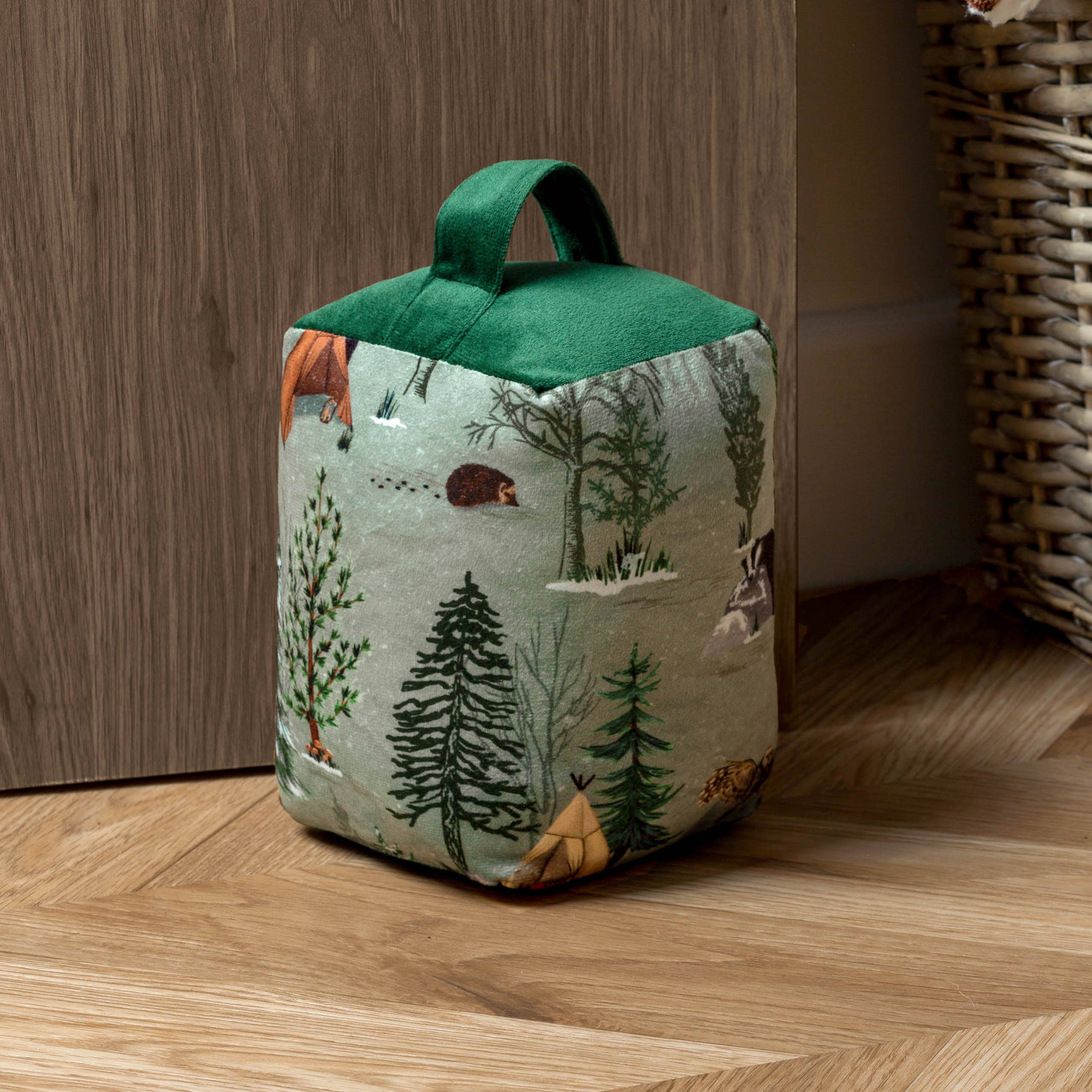 Lodge Wood Velvet Door Stop Oak Green for wholesale on Faire0