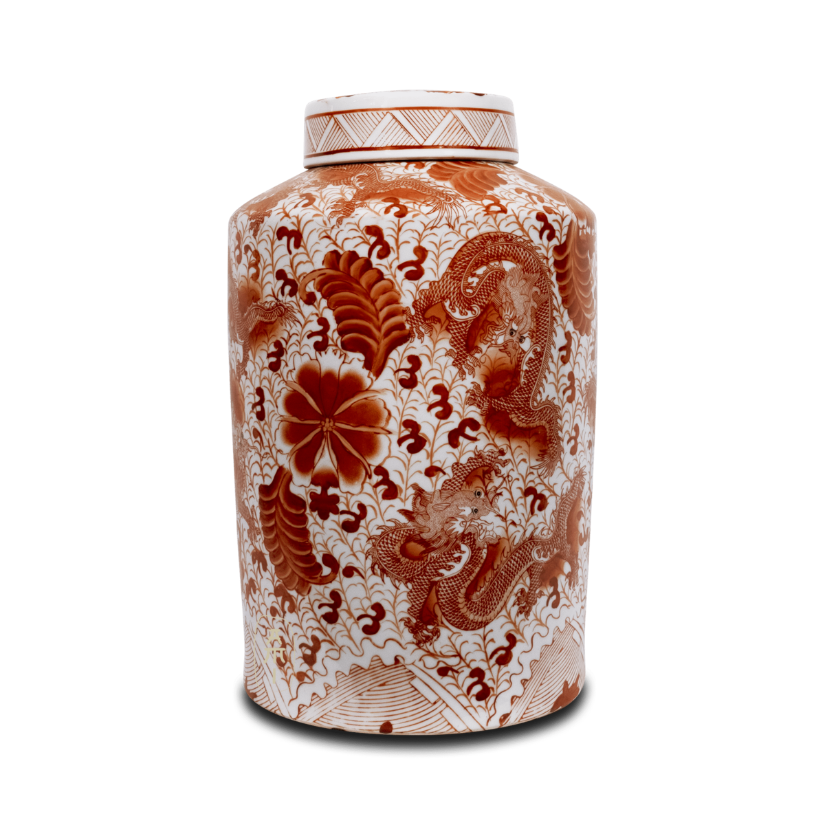 Asian Mix Interior – Engroshandel Vase – Stor rød drejerpotte med dragemotiv1