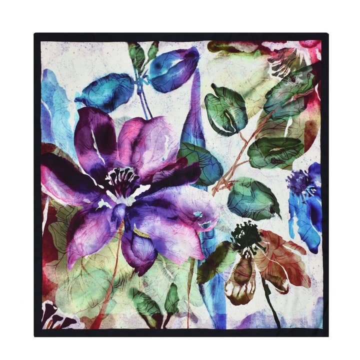 Abuelo Floral Silk Square Scarf for wholesale by Dupatta Designs