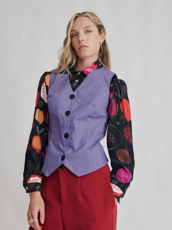 Fallon Vest. Denim and Corduroy Vest with Back Hook for wholesale by Malahierba