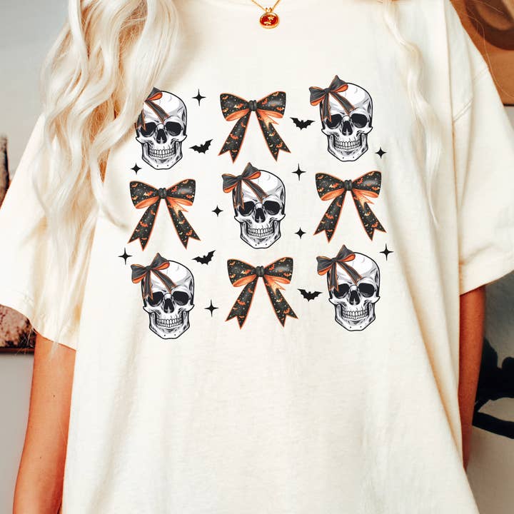 Skull & Bow Halloween T-Shirt – Comfort Colors Tee for wholesale by Sweetteez LLC