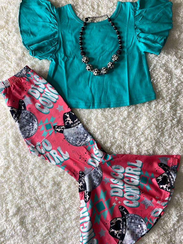luluclothes - Wholesale Top & Pant Set - Kids - XCH0777-19 Bule top & DISCO COWGIRL bell bottom girls set