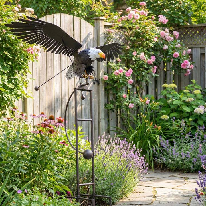 Big Rustic Metal Flying Eagle Balancing Garden Stake for wholesale by Continental Art Center