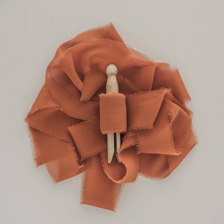 Evermore | STYLED - Wholesale Ribbon - Gift Wrapping - Burnt Orange Chiffon Ribbon 1.5" x 5 Yards, Hand Dyed Ribbon