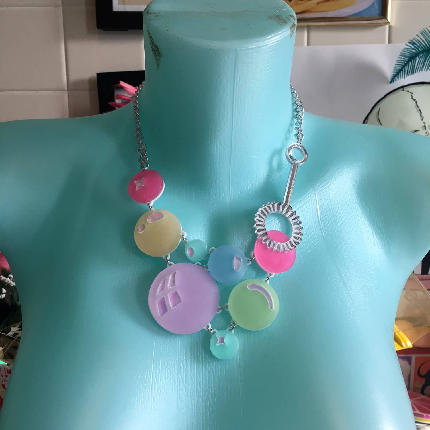 I'm Your Present - Wholesale Kids Necklace - Kids - Pastel Rainbow Super Bubble & Wand Necklace, Laser Cut Acrylic, Plastic Jewelry4