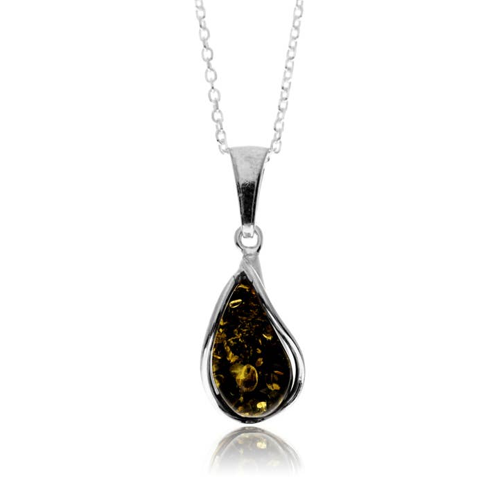 925 Sterling Silver & Genuine Baltic Amber Modern Teardrop Pendant - G235 for wholesale by SilverAmber Jewellery