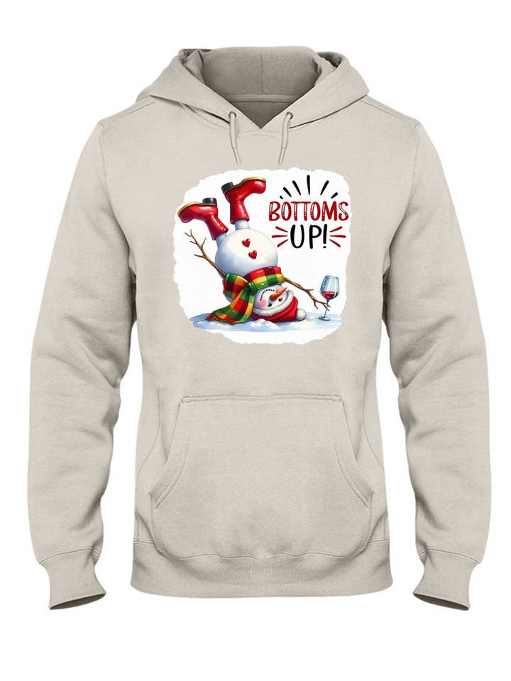 ⛄🍷 Hoodie 50/50 Bottoms Up Snowman 🍷⛄ por atacado de WineyBitches.Co