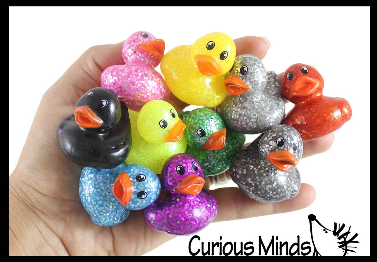 Curious Minds Toys - Wholesale Toy set – Kids - 1 Small Glitter Rubber Ducks - Rubber Duckies - Cute Novelty