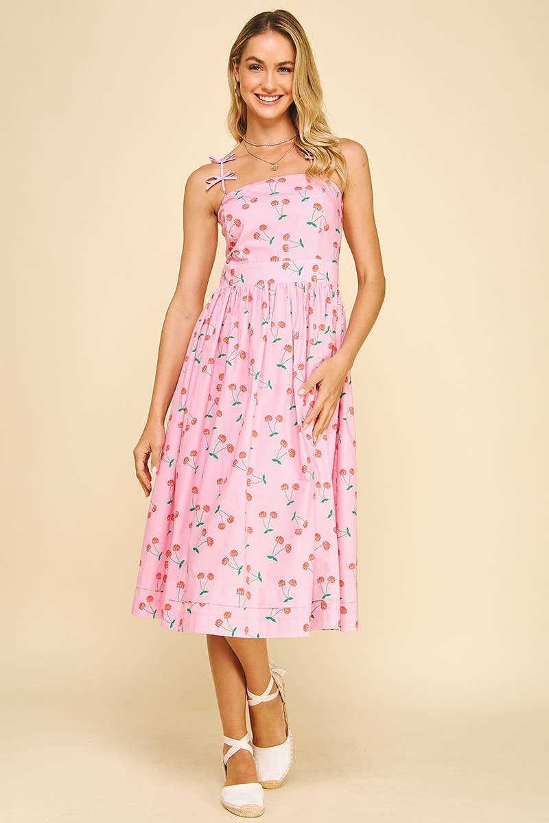 PINCH - Wholesale Dress - Women's - CHERRY PRINT MIDI DRESS WITH RIBBON DETAIL - 6044DA7