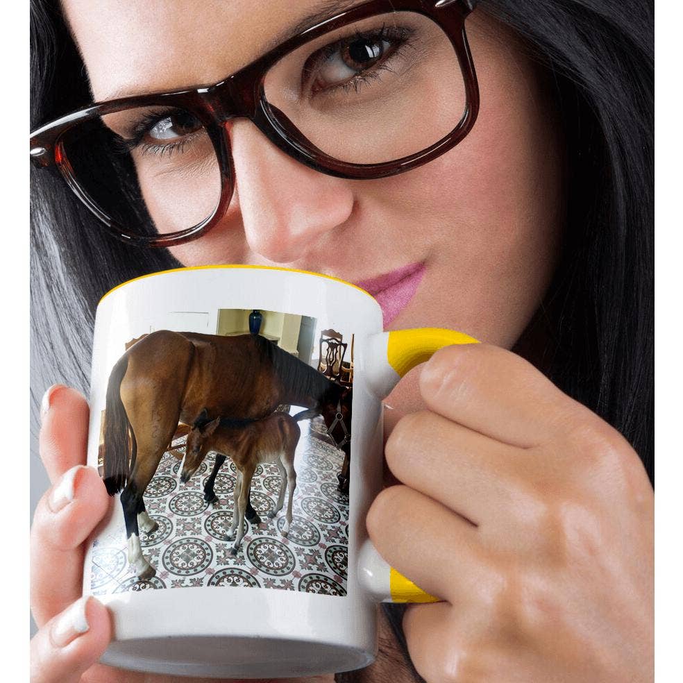 3dRose - Wholesale Coffee Mug - 3dRose, Newborn baby horse in a colonial living room by another horse, Mug1
