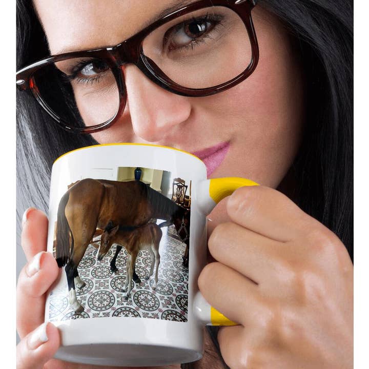 3dRose - Wholesale Coffee Mug - 3dRose, Newborn baby horse in a colonial living room by another horse, Mug1