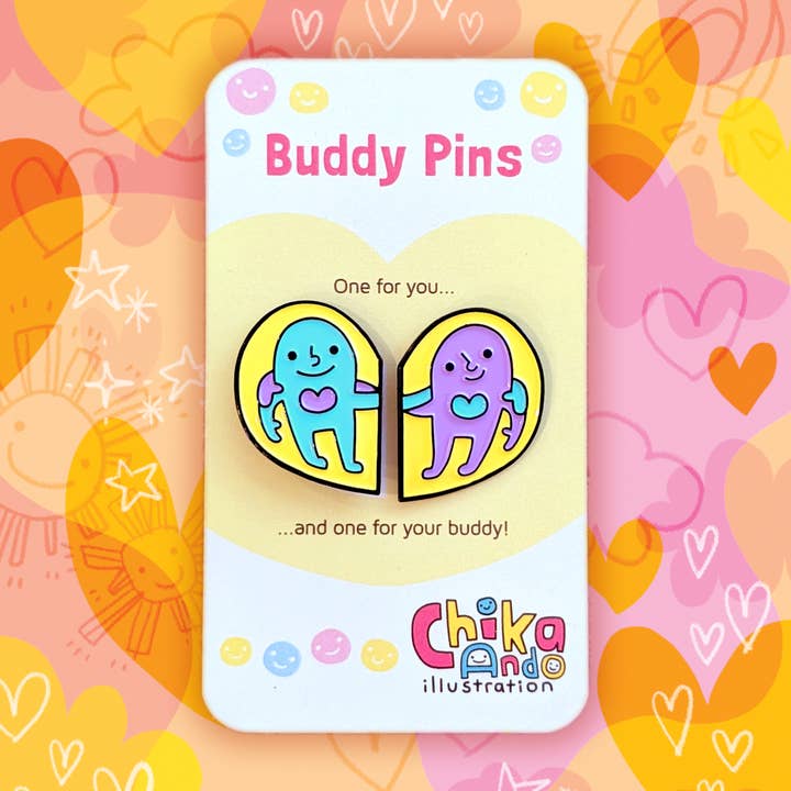 Chika Ando Illustration - Wholesale Lapel Pin/Button - Buddy Pins - A Cute Pair Of Enamel Pins