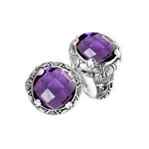 AR-6085-AM Sterling Silver Amethyst Quartz Ring – Wholesale Bali Handcrafted Jewelry for wholesale by Bali Designs