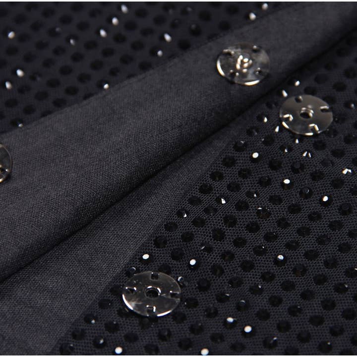 Black SET70Y Mesh Diamond Shirt and Skirt Set for Casual Wear for wholesale on Faire10